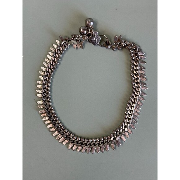 Tribal Anklet Bracelet Leaf Charms Two Bells & Heart Pendant Engraved With JR 9. - Picture 3 of 6